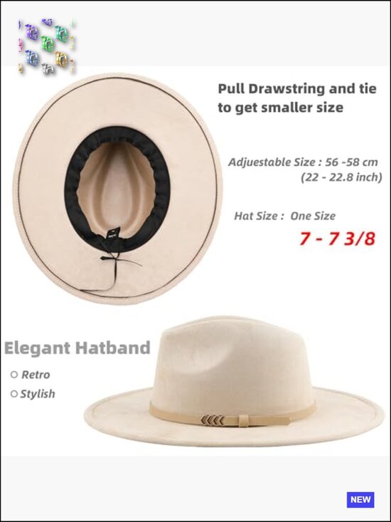 Wide Brim Felt Fedora Hat Adjustable Unisex Classic Big Brim Vintage Style
